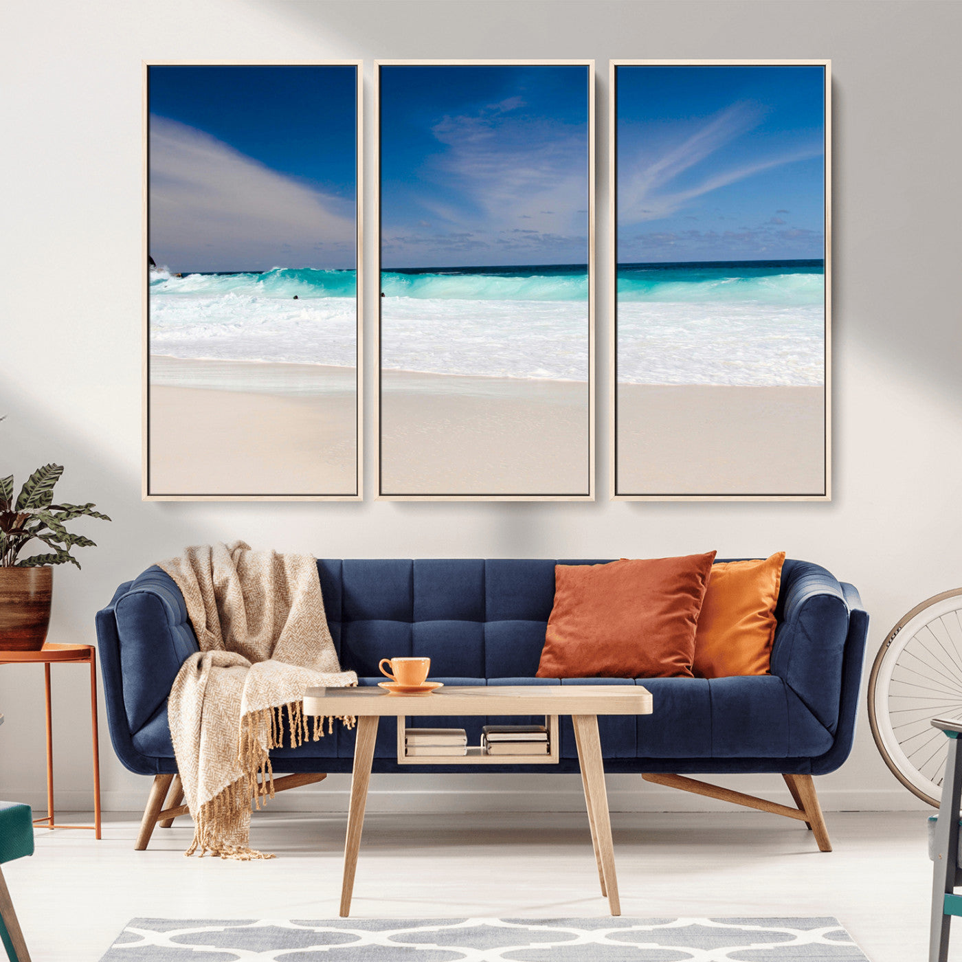 55017356-MGV-CV-36X24-Ocean Beach Wall Art – Turquoise Wave and White Sand Shoreline Canvas Print, Coastal Seascape Photography Decor for Living Room,