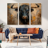91615410-MGV-CV-36X24-Bull Wall Art – Rustic Western Longhorn Canvas Print, Powerful Abstract Animal Painting, Farmhouse Ranch Decor for Living Room,