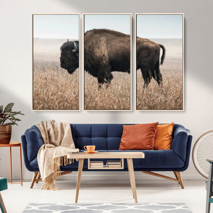 69909079-MGV-CV-36X24-Bison Wall Art – Majestic Buffalo Canvas Print in Prairie Grasslands, Rustic Western Animal Painting, Farmhouse Ranch Decor for
