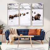 38217250-MGV-CV-36X24-Bison Herd Wall Art – Wildlife Canvas Print of Buffalo Winter Snow Scene, Rustic Western Lodge Décor, Farmhouse & Cabin Nature
