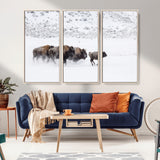 61161423-MGV-CV-36X24-Running Bison Herd Wall Art – Winter Buffalo Canvas Print, Wildlife Photography Decor for Rustic Living Room, Farmhouse, Lodge,