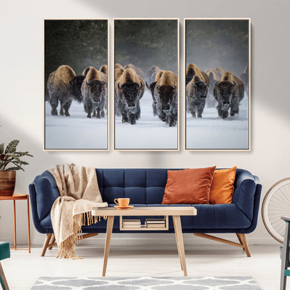 30332489-MGV-CV-36X24-Winter Bison Herd Wall Art – Powerful Buffalo Canvas Print, Rustic Wildlife Photography Decor for Farmhouse, Cabin, Lodge, Living