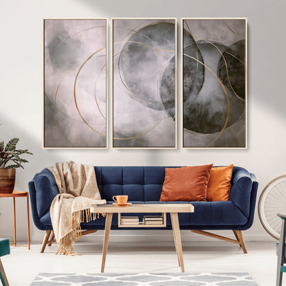 20066876-MGV-CV-36X24-Neutral Abstract Circle Wall Art – Modern Gray Beige Gold Canvas Print, Minimalist Geometric Painting for Bedroom, Living Room,