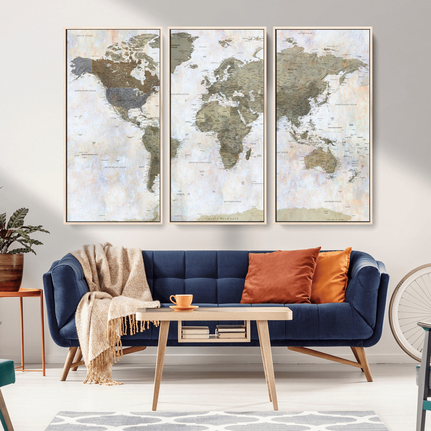 49530522-MGV-CV-36X24-Earthy Vintage World Map Wall Art – Rustic Pastel Toned Atlas – Large Canvas Travel Decor for Study, Living Room, or Office Wall