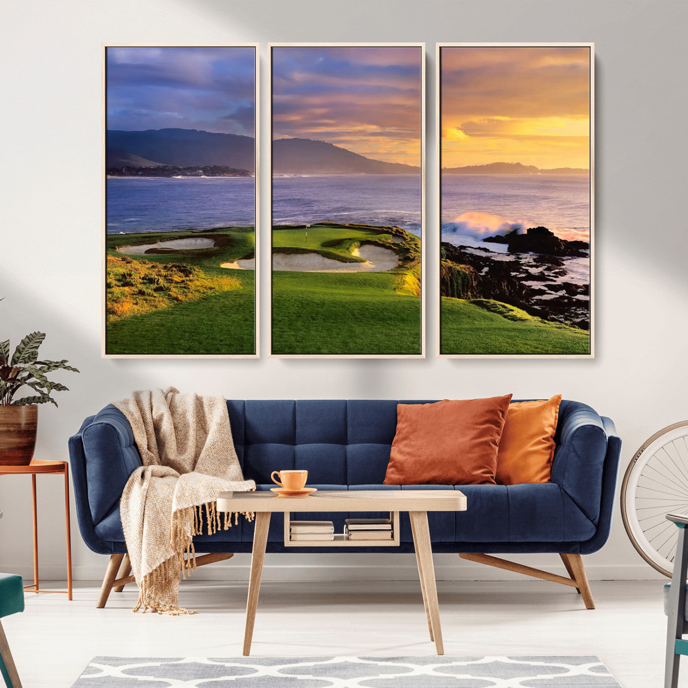 39644075-MGV-CV-36X24-Golf Course Wall Art – Coastal Sunset Canvas Print, Scenic Oceanfront Fairway Landscape Decor for Office, Man Cave, or Living Room