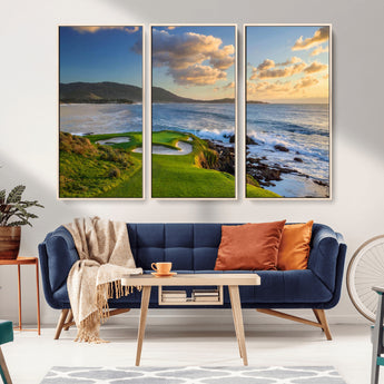 50107048-MGV-CV-36X24-Golf Course Wall Art – Coastal Ocean View Canvas Print, Scenic Fairway Landscape Decor for Office, Man Cave, Bedroom, or Living