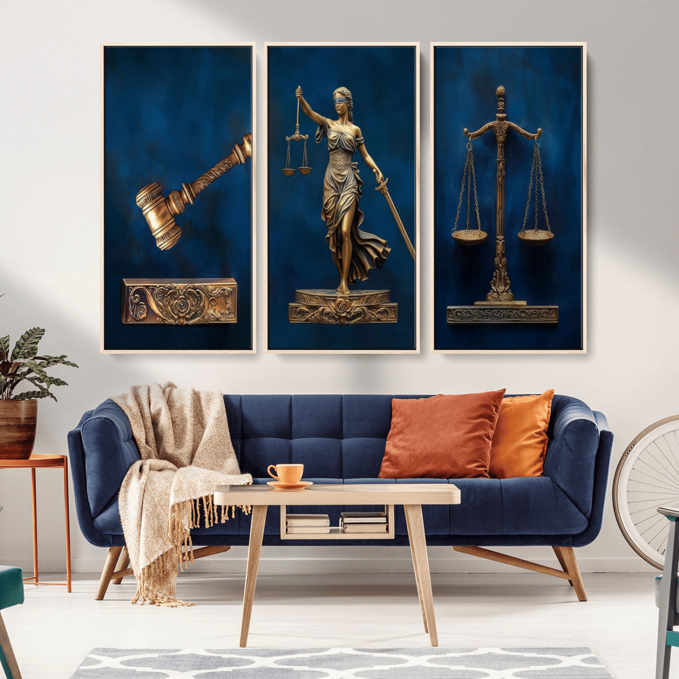 91629053-MGV-CV-36X24-Lady Justice Wall Art – Golden Gavel and Scales Canvas Print, Elegant Legal Office Decor for Lawyers, Judges, Courtroom or Study