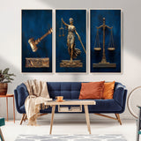 91629053-MGV-CV-36X24-Lady Justice Wall Art – Golden Gavel and Scales Canvas Print, Elegant Legal Office Decor for Lawyers, Judges, Courtroom or Study