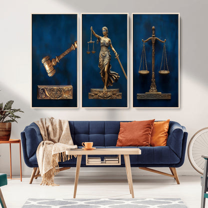 91629053-MGV-CV-36X24-Lady Justice Wall Art – Golden Gavel and Scales Canvas Print, Elegant Legal Office Decor for Lawyers, Judges, Courtroom or Study