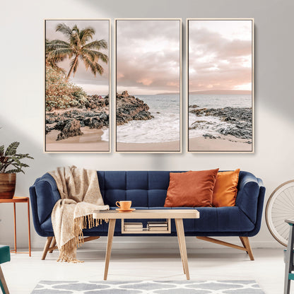 14214613-MGV-CV-36X24-Tropical Beach Wall Art – Palm Tree and Ocean Sunset Canvas Print, Relaxing Coastal Landscape Decor for Living Room, Bedroom, or