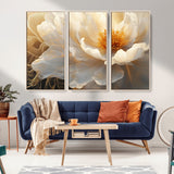 29539087-MGV-CV-36X24-Floral Wall Art – Elegant White and Gold Bloom Canvas Print, Romantic Modern Flower Artwork for Bedroom, Living Room, or Office