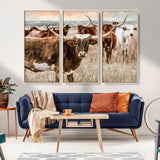 47758300-MGV-CV-36X24-Texas Longhorn Cattle Wall Art – Rustic Western Herd Canvas Print, Cowboy Ranch Farmhouse Decor for Living Room, Office, or