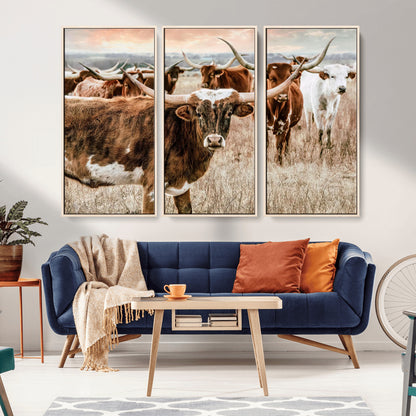 47758300-MGV-CV-36X24-Texas Longhorn Cattle Wall Art – Rustic Western Herd Canvas Print, Cowboy Ranch Farmhouse Decor for Living Room, Office, or