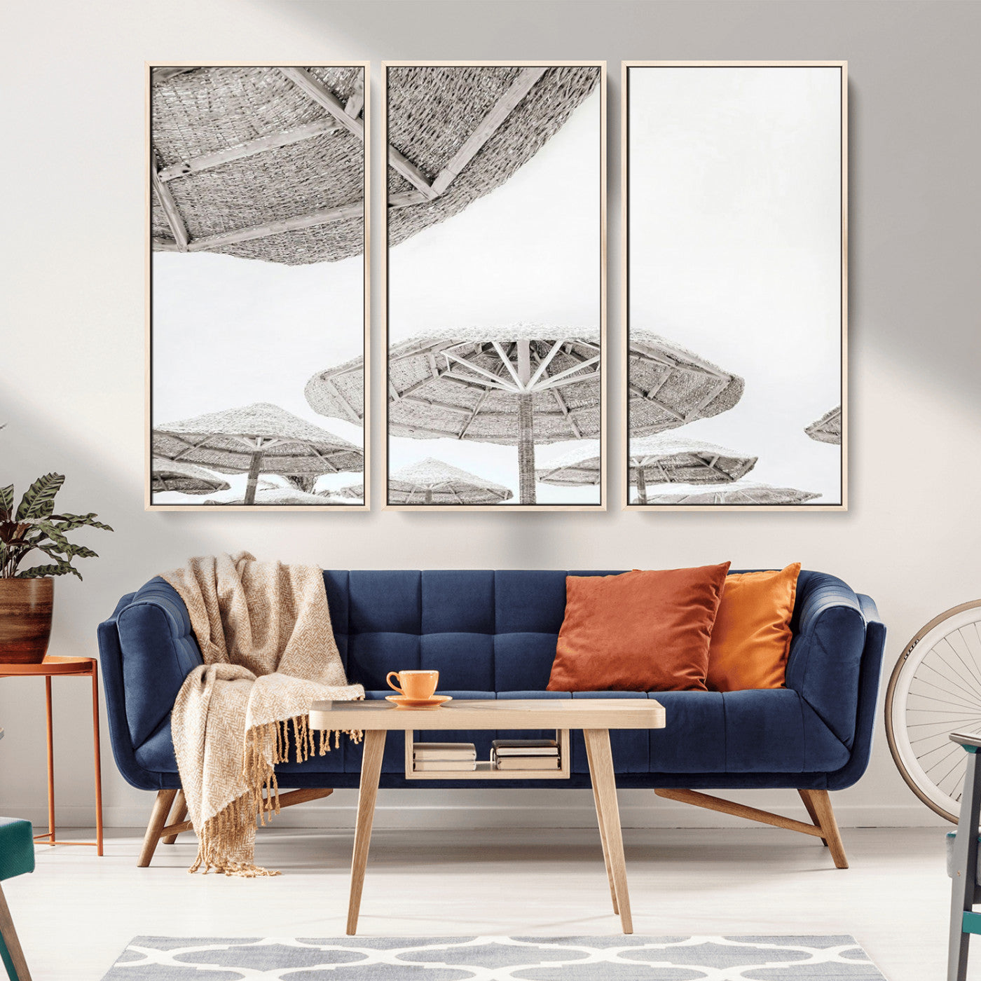 97043123-MGV-CV-36X24-Beach Umbrella Wall Art – Minimalist Coastal Canvas Print, Woven Parasol Summer Decor for Bedroom, Living Room, or Modern Beach