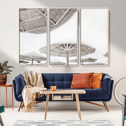 97043123-MGV-CV-36X24-Beach Umbrella Wall Art – Minimalist Coastal Canvas Print, Woven Parasol Summer Decor for Bedroom, Living Room, or Modern Beach