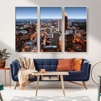 25096967-MGV-CV-36X24-Atlanta Skyline Wall Art – Vibrant Cityscape Canvas Print, Modern Night Lights Urban Decor for Office, Living Room, or Apartment