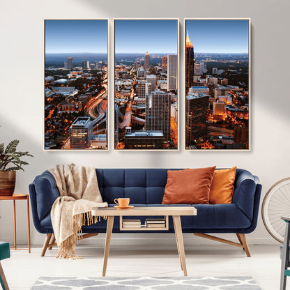 25096967-MGV-CV-36X24-Atlanta Skyline Wall Art – Vibrant Cityscape Canvas Print, Modern Night Lights Urban Decor for Office, Living Room, or Apartment