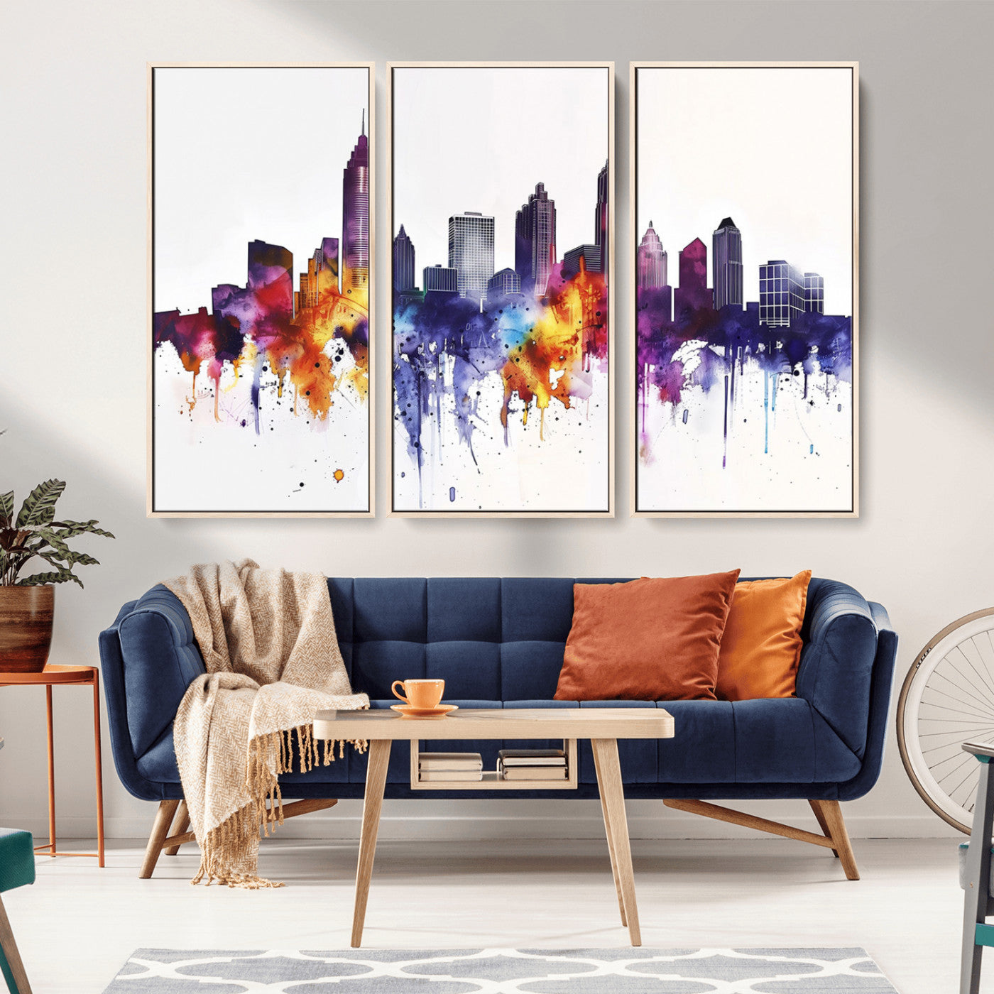 34479880-MGV-CV-36X24-Atlanta Skyline Wall Art – Colorful Watercolor Cityscape Canvas Print, Modern Abstract Urban Decor for Apartment, Living Room, or