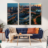 36690345-MGV-CV-36X24-Soldier Field Wall Art – Chicago Bears Stadium Aerial Night Canvas Print, City Skyline Football Decor for Living Room, Office, or