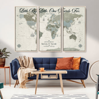 10693204-MGV-CV-36X24-Little By Little One Travels Far Tolkien Quote Blue Green World Map Adventure Wall Art Canvas Print Rustic Wanderlust Travel Decor