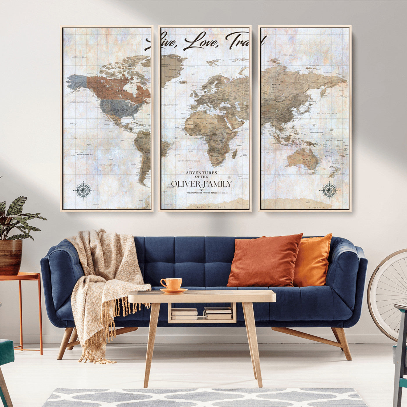 43924907-MGV-CV-36X24-Live Love Travel Wall Art – Neutral World Map Canvas Print, Rustic Adventure Decor for Home, Office or Living Room, Unique Gift