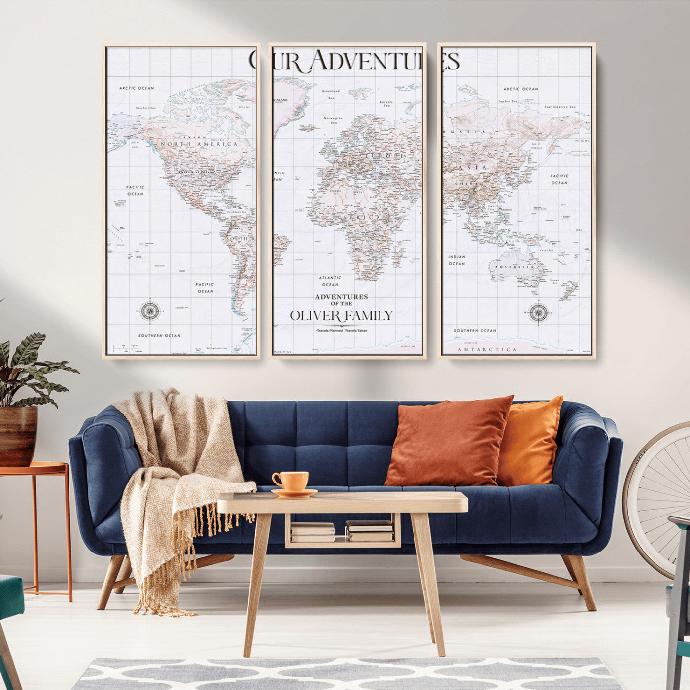 16134086-MGV-CV-36X24-Our Adventures Wall Art – Minimalist World Map Canvas Print, White Adventure Decor for Home, Office or Bedroom, Elegant Travel