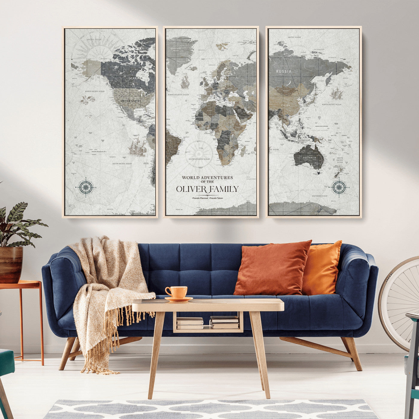 15948545-MGV-CV-36X24-World Adventures Wall Art – Vintage Style World Map Canvas Print, Rustic Travel Decor for Living Room, Bedroom or Office, Unique