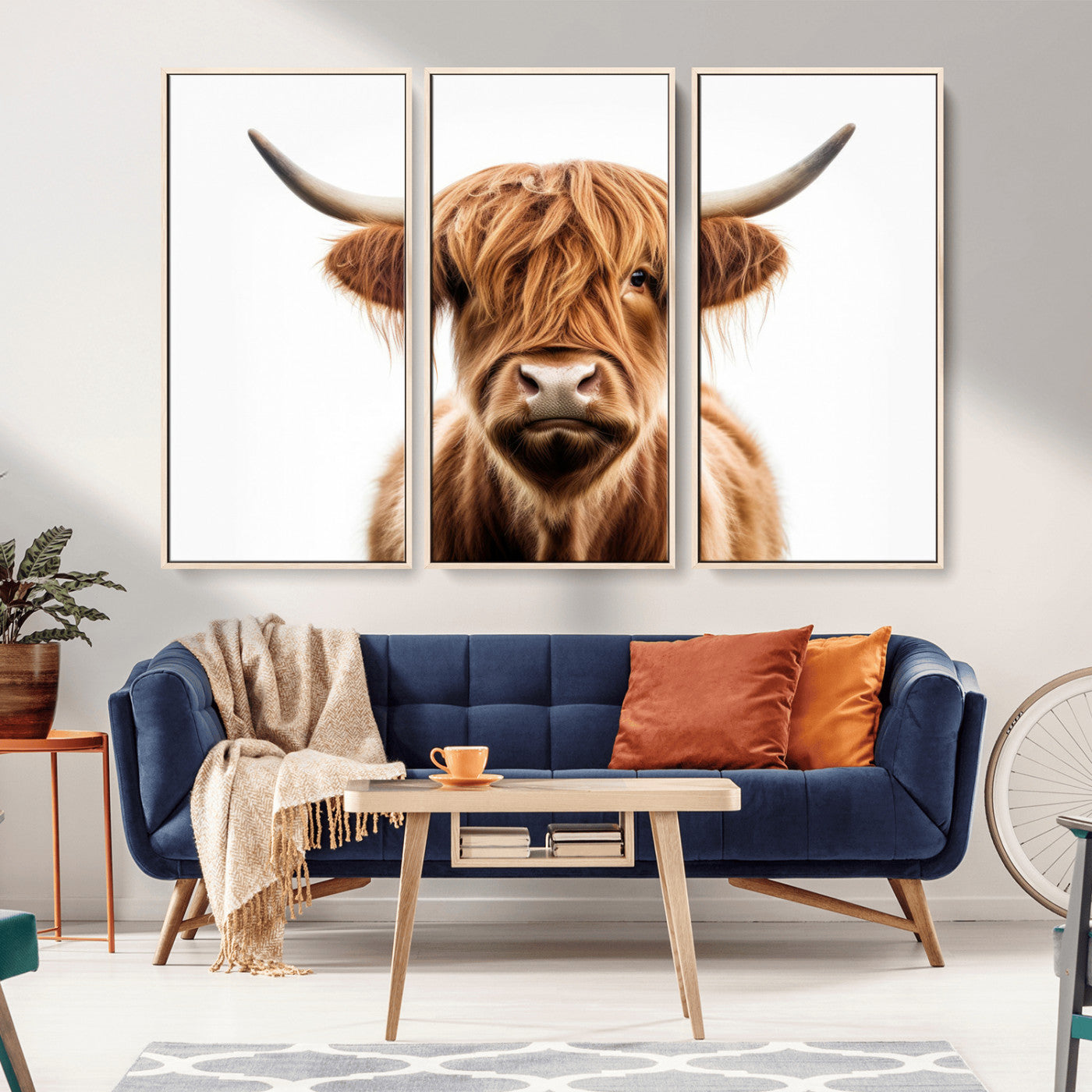 637908607-MGV-FC-93X47-3P_Black-Highland Cow Wall Art Print – Rustic Farmhouse Animal Portrait, Scottish Highland Cattle Canvas, Modern Country Wall Decor for