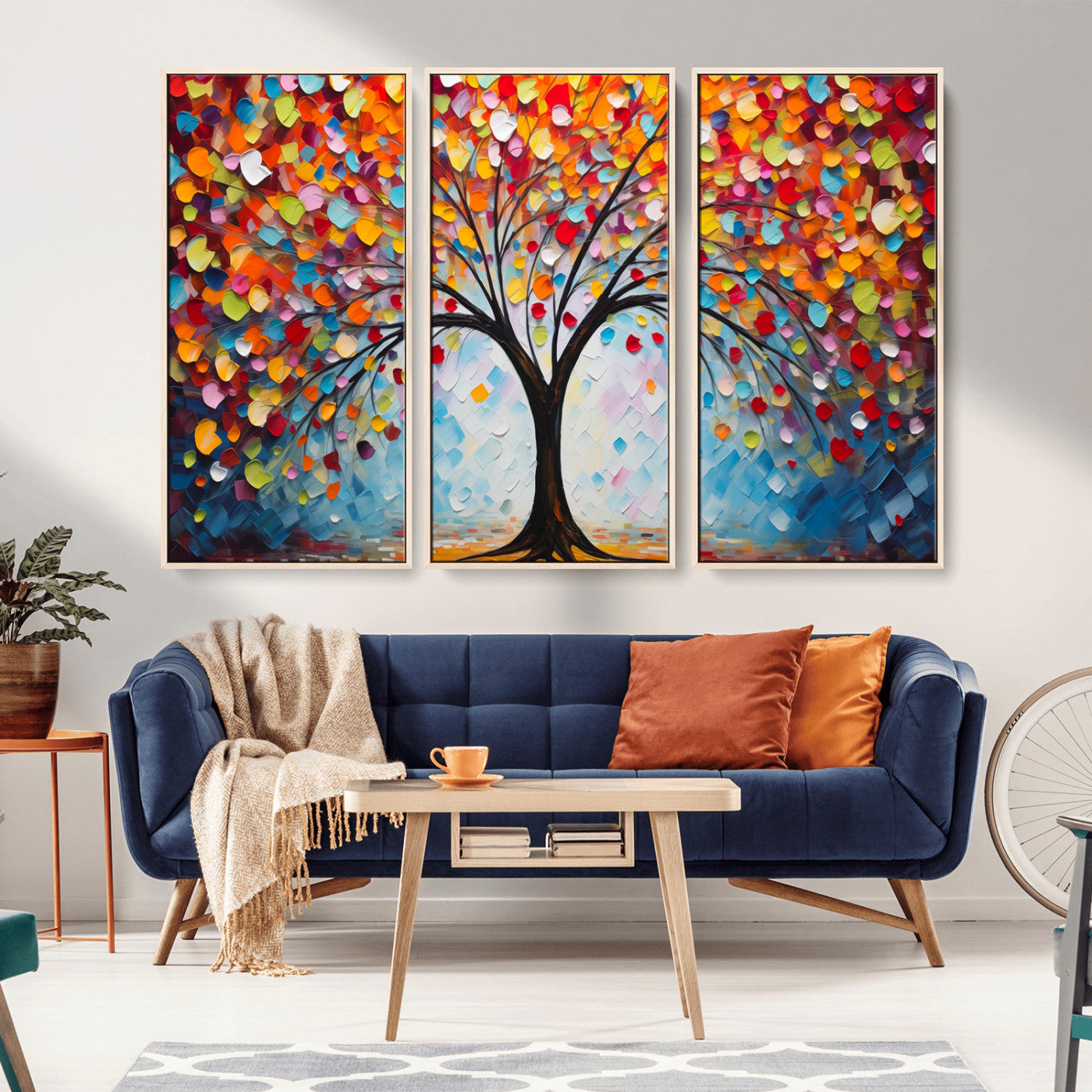HS2447-MGV-CV-36X24-Colorful Abstract Tree Wall Art – Vibrant Palette Knife Painting, Modern Textured Canvas, Rainbow Nature Artwork for Living Room