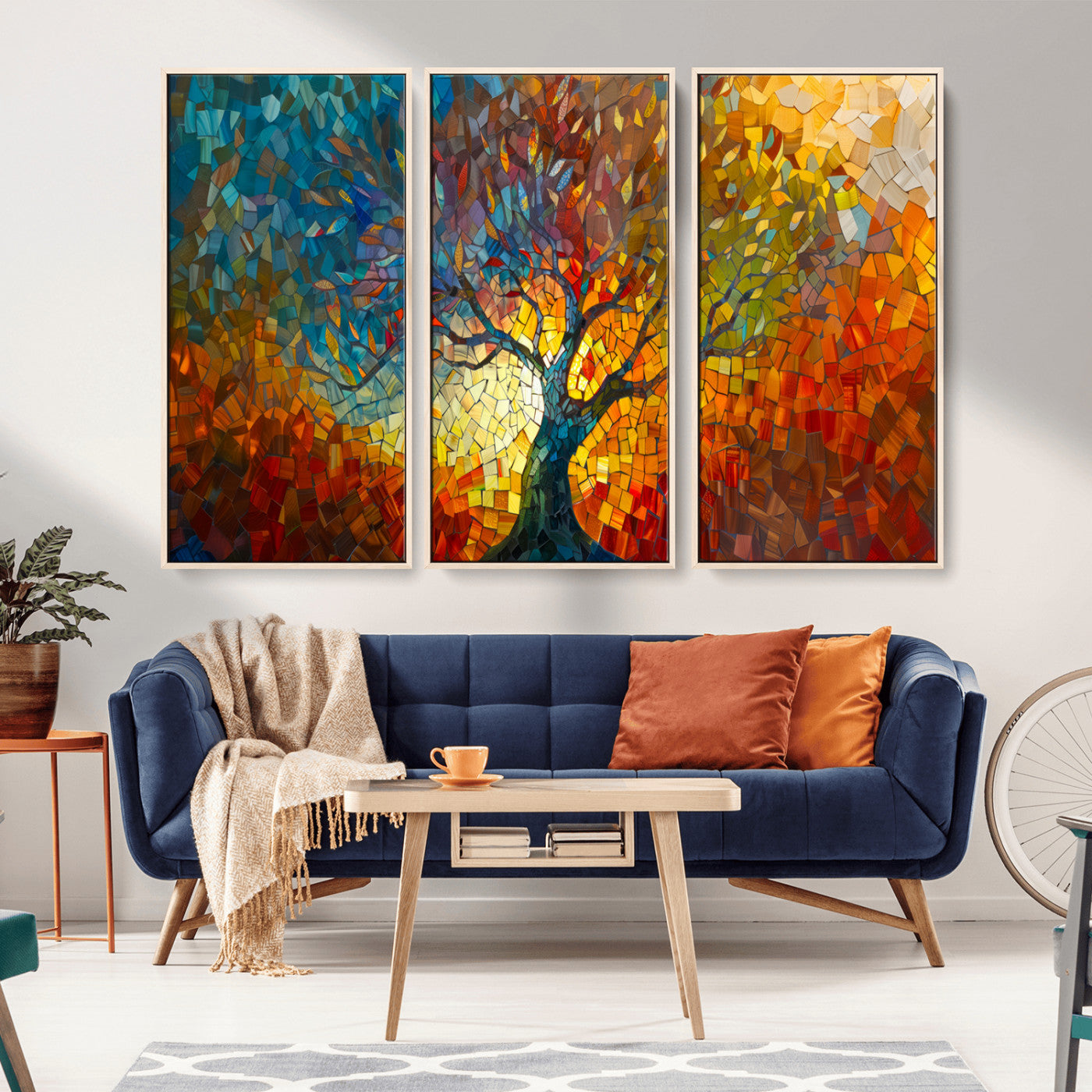 Mozaik2-MGV-CV-36X24-Mosaic Abstract Tree Wall Art – Vibrant Stained Glass Style Painting, Colorful Nature Artwork on Canvas, Modern Living Room