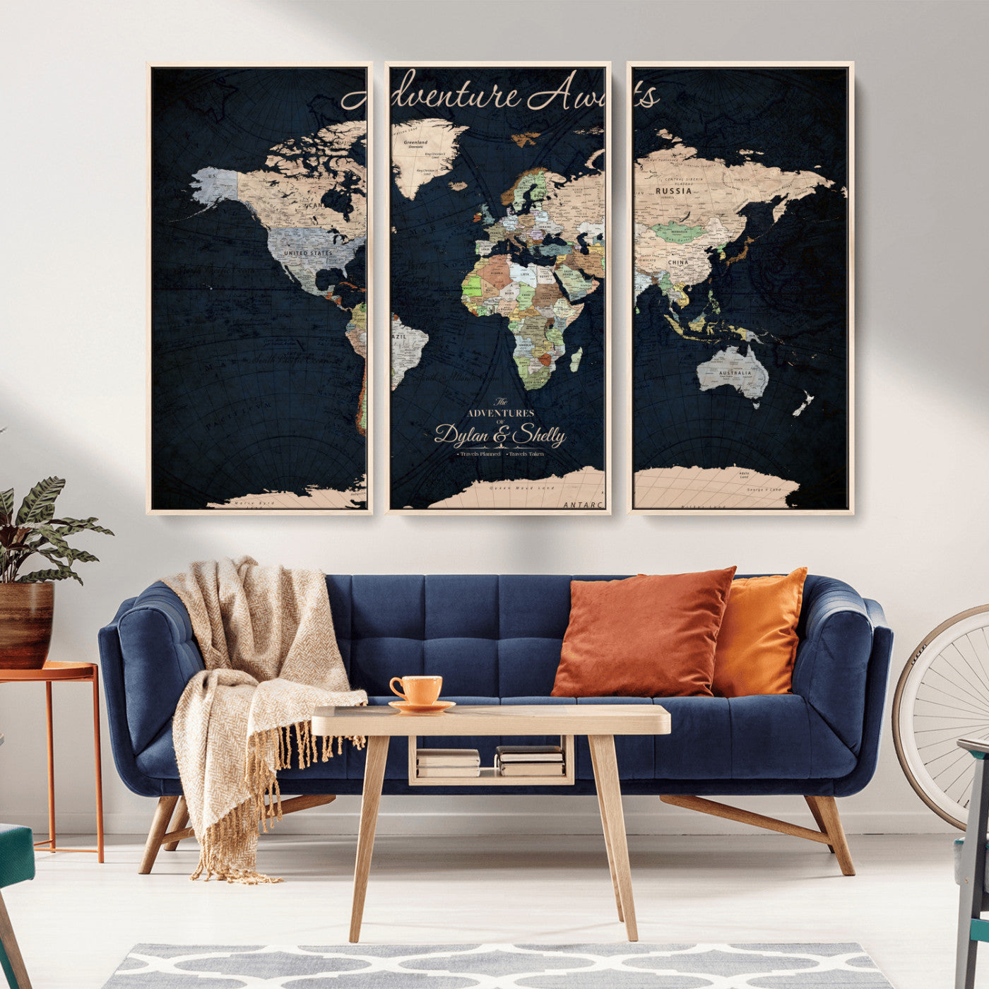 43186793-MGV-CV-36X24-World Map Wall Art – Vintage Adventure Awaits Canvas Print, Travel Inspired Push Pin Map Decor for Living Room, Office, Bedroom