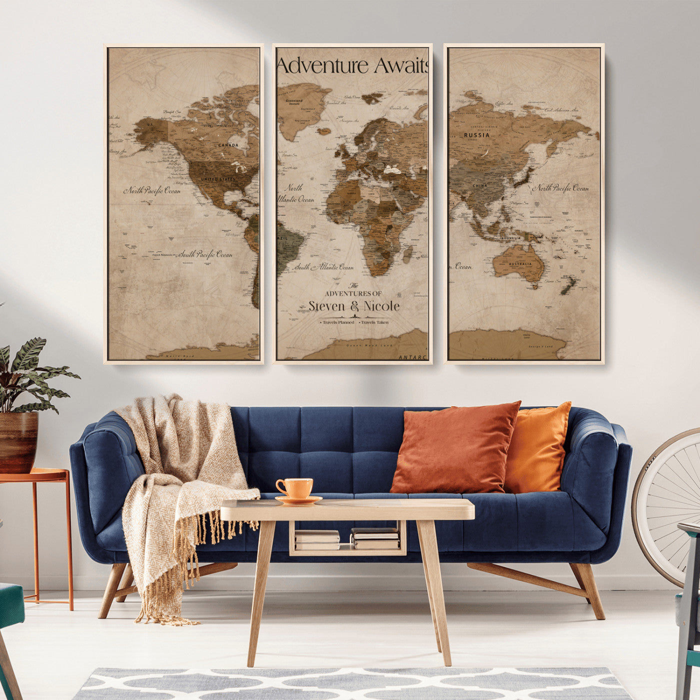 26070282-MGV-CV-36X24-Adventure Awaits World Map Wall Art – Rustic Brown Vintage Canvas Print, Antique Travel Decor, Classic Atlas Artwork for Living