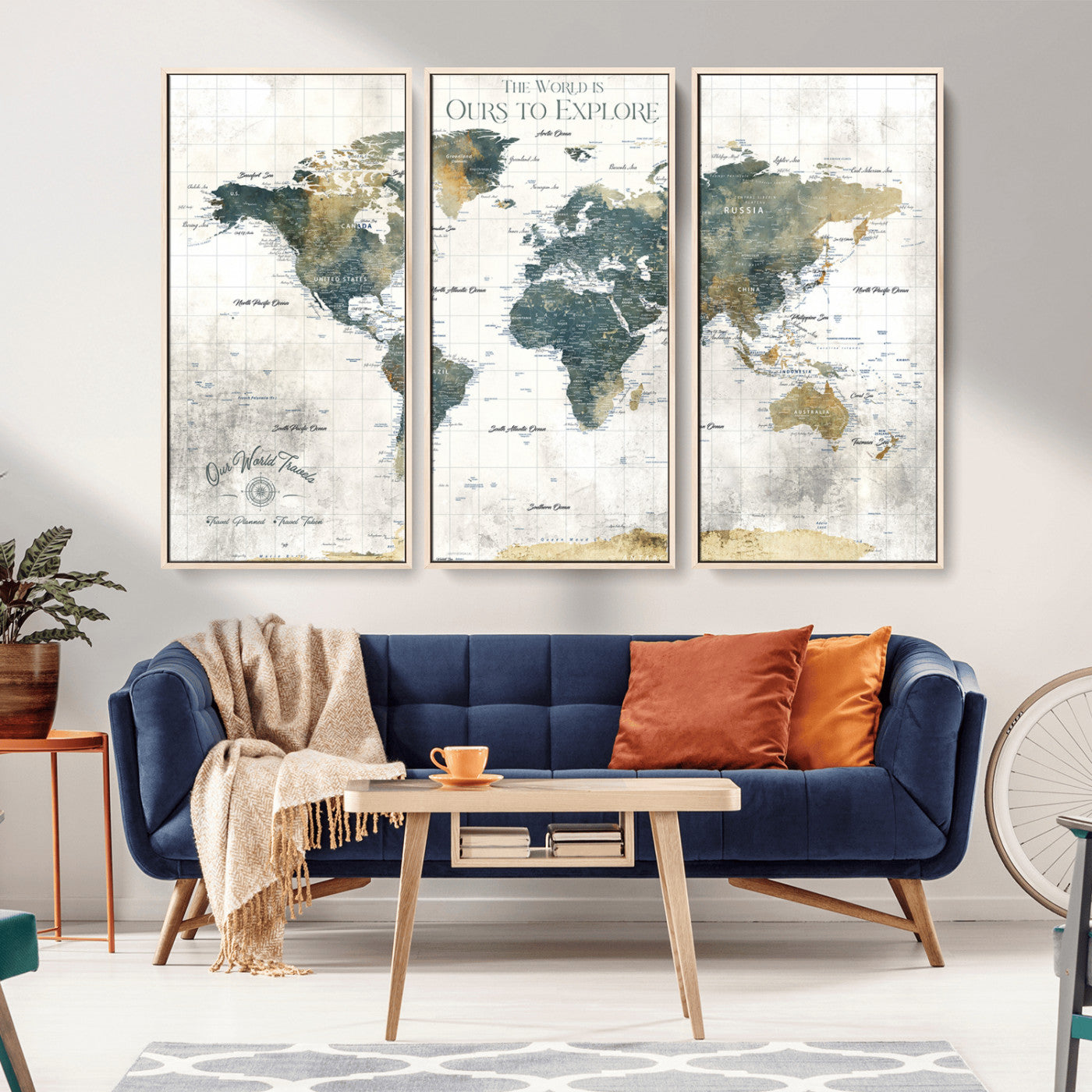 14988581-MGV-CV-36X24-Ours Explore Watercolor World Map – Artistic Travel Canvas Wall Art, Abstract Atlas Print, Wanderlust Decor for Living Room Office