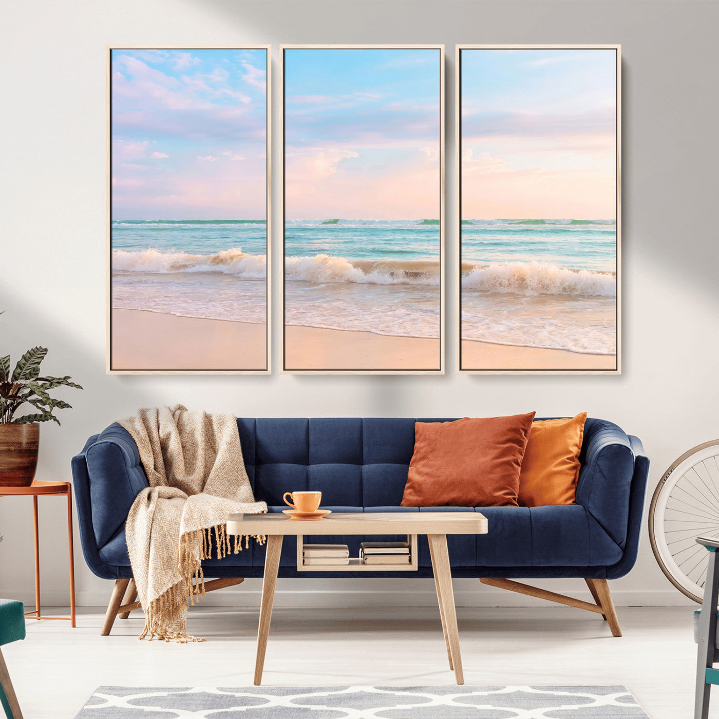 88024944-MGV-CV-36X24-Beach Landscape Wall Art – Coastal Ocean Canvas Print with Gentle Waves and Pastel Sky, Serene Seascape Photography for Living