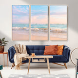 88024944-MGV-CV-36X24-Beach Landscape Wall Art – Coastal Ocean Canvas Print with Gentle Waves and Pastel Sky, Serene Seascape Photography for Living