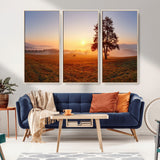 57919623-MGV-FC-48X32-3P_Natural-Golden Sunrise Landscape Canvas Wall Art - Framed Misty Field Print, Large Nature Canvas for Living Room, Office, or Home Decor