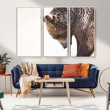 14405507-MGV-FC-48X32-3P_Natural-Grizzly Bear Canvas Wall Art – Framed Wildlife Nature Decor, Large Brown Bear Profile Canvas Print for Living Room, Office, or