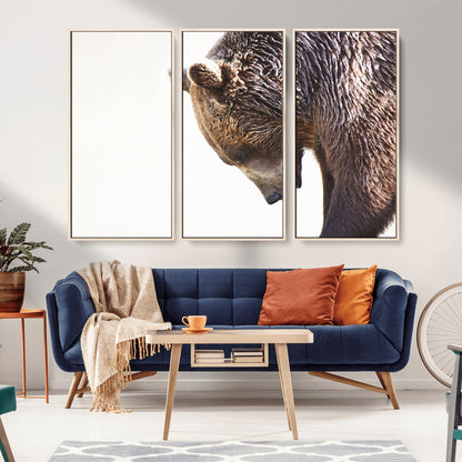 14405507-MGV-FC-48X32-3P_Natural-Grizzly Bear Canvas Wall Art – Framed Wildlife Nature Decor, Large Brown Bear Profile Canvas Print for Living Room, Office, or