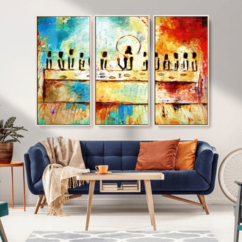 YKE34632598CR-MGV-FC-48X32-3P_Natural-Abstract Last Supper with Apostles Wall Art Canvas Print