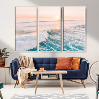 34064591-MGV-CV-36X24-Surfing Wall Art – Sunset Ocean Wave Canvas Print, Surfer Riding Sea Photography Decor for Bedroom, Living Room, Office, Coastal