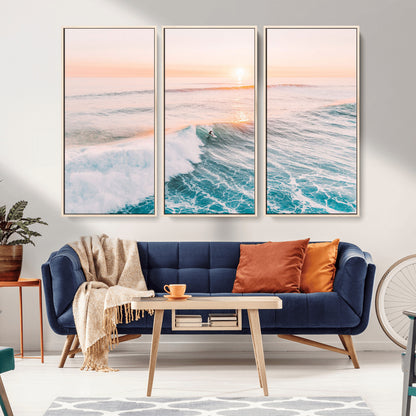 34064591-MGV-CV-36X24-Surfing Wall Art – Sunset Ocean Wave Canvas Print, Surfer Riding Sea Photography Decor for Bedroom, Living Room, Office, Coastal