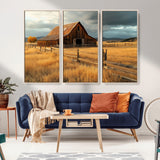 16480179-MGV-CV-36X24-Farmhouse Wall Art – Rustic Barn and Golden Field Canvas Print, Country Landscape Photography Decor for Bedroom, Living Room,