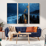 48300530-MGV-FC-48X32-3P_Natural-Dark Stormy Pier Canvas Wall Art – Moody Ocean Night Scene with Street Lamps, Blue Coastal Seascape Print for Bedroom, Office, or