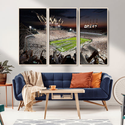 11221988-MGV-CV-36X24-Football Stadium Wall Art – Game Day Crowd with Fireworks, Sports Fan Photography Print, Stadium Decor for Man Cave, Bar, or