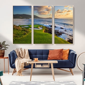 67486665-MGV-CV-36X24-Golf Course Wall Art – Pebble Beach Oceanfront Canvas Print, Coastal Fairway Photography Sports Decor for Living Room, Office, Man