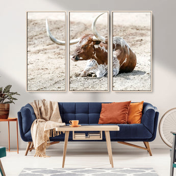 89096667-MGV-CV-36X24-Texas Longhorn Wall Art – Rustic Western Canvas Print, Cattle Photography Decor for Ranch House, Living Room, Office, Man Cave
