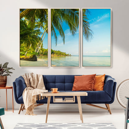 65056721-MGV-CV-36X24-Tropical Beach Wall Art – Palm Tree Coastal Photography Print, Relaxing Ocean Paradise Landscape, Island Seascape Home or Office