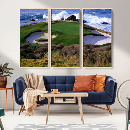 22776914-MGV-CV-36X24-Golf Course Wall Art – Oceanfront Green Canvas Print, Coastal Pebble Beach Photography Sports Decor for Living Room, Office, Man