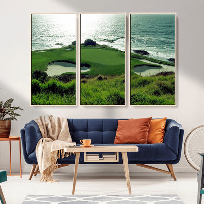 48473947-MGV-CV-36X24-Ocean Golf Course Wall Art – Panoramic Green Fairway Canvas Print, Coastal Golf Landscape Photography Sports Decor for Office, Man