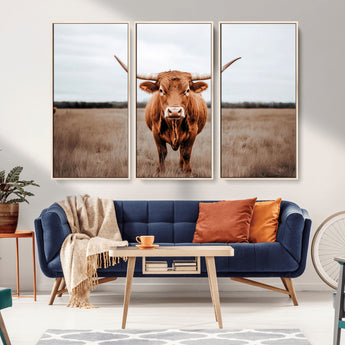 16316734-MGV-CV-36X24-Texas Longhorn Wall Art – Rustic Bull Portrait Canvas Print, Western Farmhouse Animal Photography Decor for Living Room, Office,